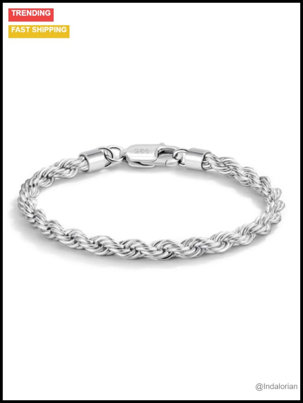 Unisex 925 Sterling Silver 5mm Twist Rope Chain Bracelet 24k Gold Plated